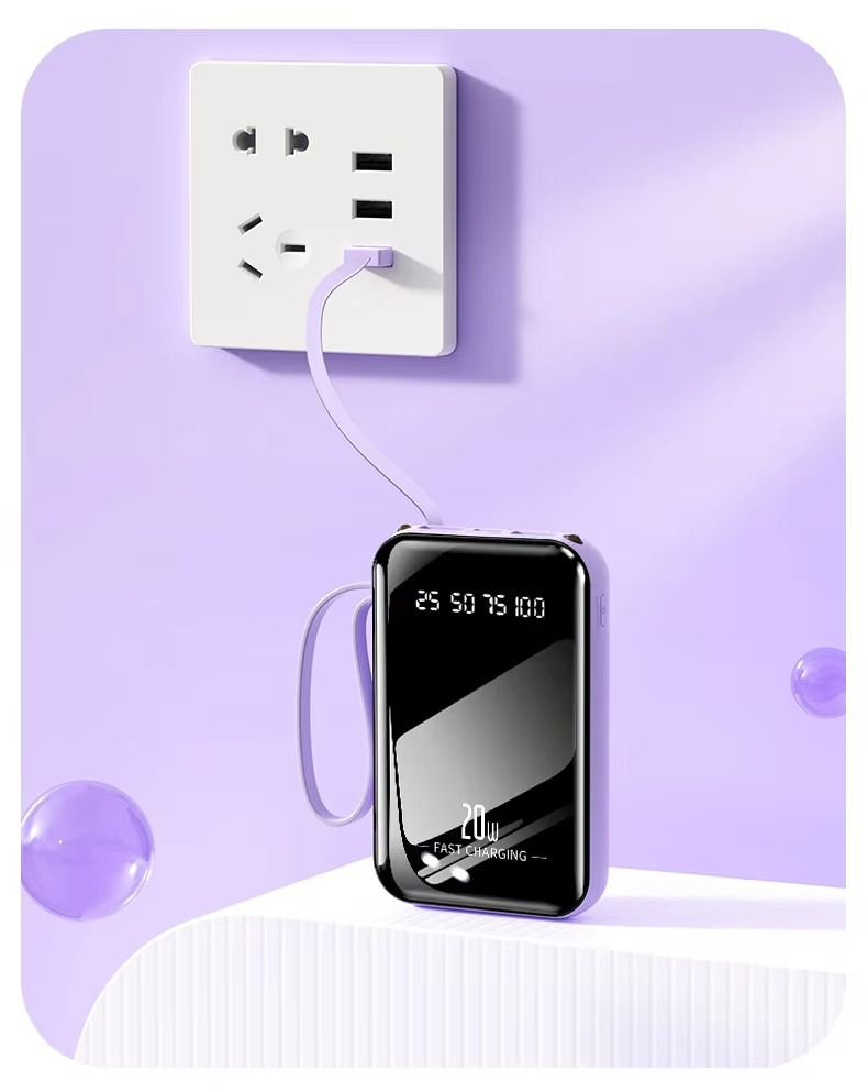 Built in 4 Cables Power Banks 10000mAh Powerbank 2A Fast Charge Portable Power Banks Display Mobile Power Built-In Flashlight Micro Portable Powerbank