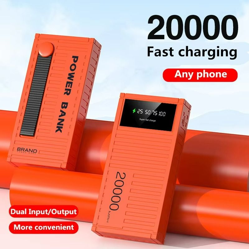 20000mAh Powerbank Punk Style Container LED Power Bank Real Mark Capacity Portable Stylish Battery Charger Dual USB Powerbank Compatible with iPhone Xiaomi Tecno Samsung Infinix Phone Tablet