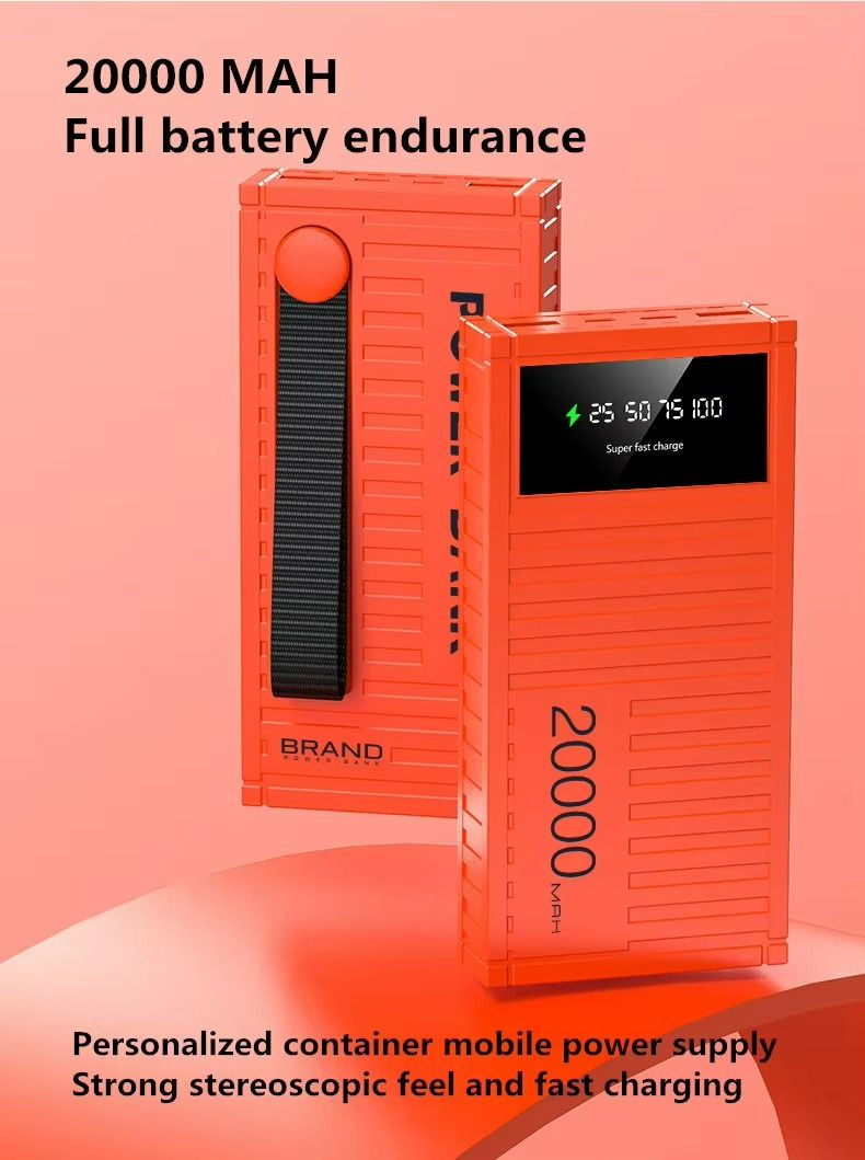 20000mAh Powerbank Punk Style Container LED Power Bank Real Mark Capacity Portable Stylish Battery Charger Dual USB Powerbank Compatible with iPhone Xiaomi Tecno Samsung Infinix Phone Tablet
