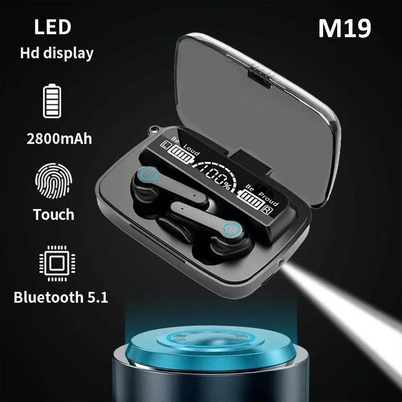M19 Bluetooth Earpods With Light TWS Wireless LED Bluetooth Earphones Digital Display Touch Emergency Noise-cancelling In-ear 9D Stereo