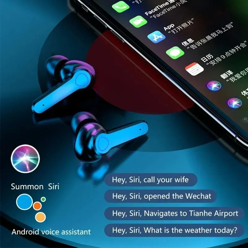 M19 Bluetooth Earpods With Light TWS Wireless LED Bluetooth Earphones Digital Display Touch Emergency Noise-cancelling In-ear 9D Stereo