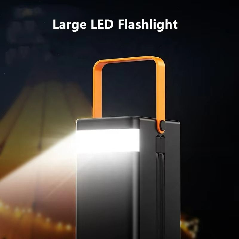 80000mAh Power Bank Portable PD 22.5w Fast Charge Powerbank With 2 Cable LED Camping Light With Handle LCD Display High Capacity Type-C Power Banks
