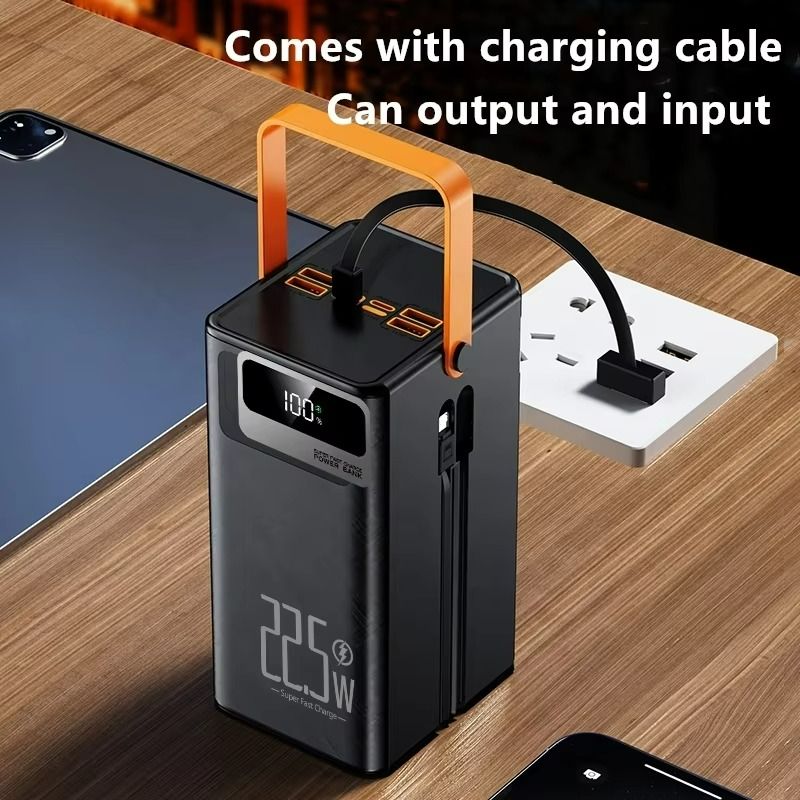 80000mAh Power Bank Portable PD 22.5w Fast Charge Powerbank With 2 Cable LED Camping Light With Handle LCD Display High Capacity Type-C Power Banks