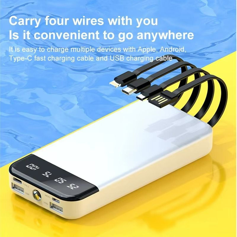10000mAh Built in 4 Cables Power Banks with Flashlight Powerbank Portable 2A Fast Charge Power Banks For IPhone Android Type-C powerbank