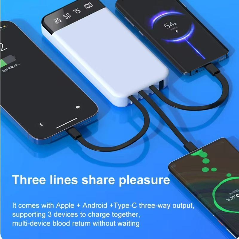 10000mAh Built in 4 Cables Power Banks with Flashlight Powerbank Portable 2A Fast Charge Power Banks For IPhone Android Type-C powerbank