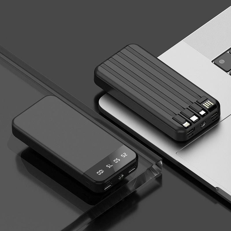10000mAh Built in 4 Cables Power Banks with Flashlight Powerbank Portable 2A Fast Charge Power Banks For IPhone Android Type-C powerbank