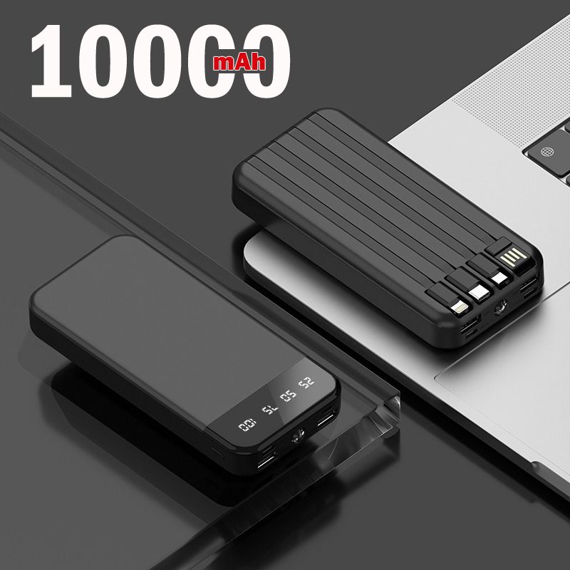 10000mAh Built in 4 Cables Power Banks with Flashlight Powerbank Portable 2A Fast Charge Power Banks For IPhone Android Type-C powerbank