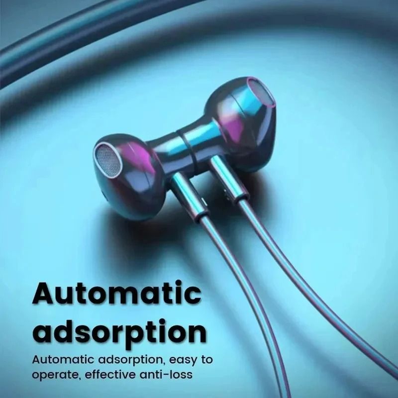 Wireless Nackband Sports Headset 5.3 Neck Strap Headphone Gaming LED display Stereo Sports headset with magnetic earbuds