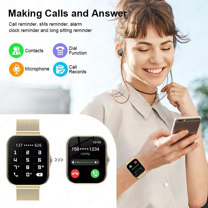 Men Women Steel Waterproof Smart Watches Full Touch Sport SmartWatches Health Monitor Heart Rate Blood Pressure Fitness Tracker Bluetooth Call Wristwatch For All Phones