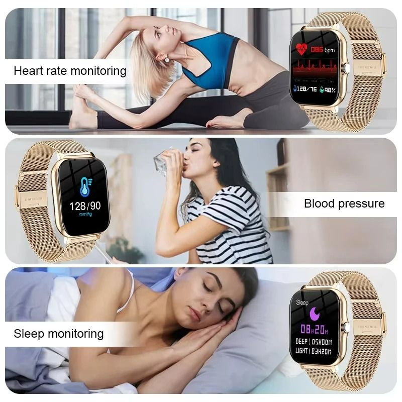 Men Women Steel Waterproof Smart Watches Full Touch Sport SmartWatches Health Monitor Heart Rate Blood Pressure Fitness Tracker Bluetooth Call Wristwatch For All Phones