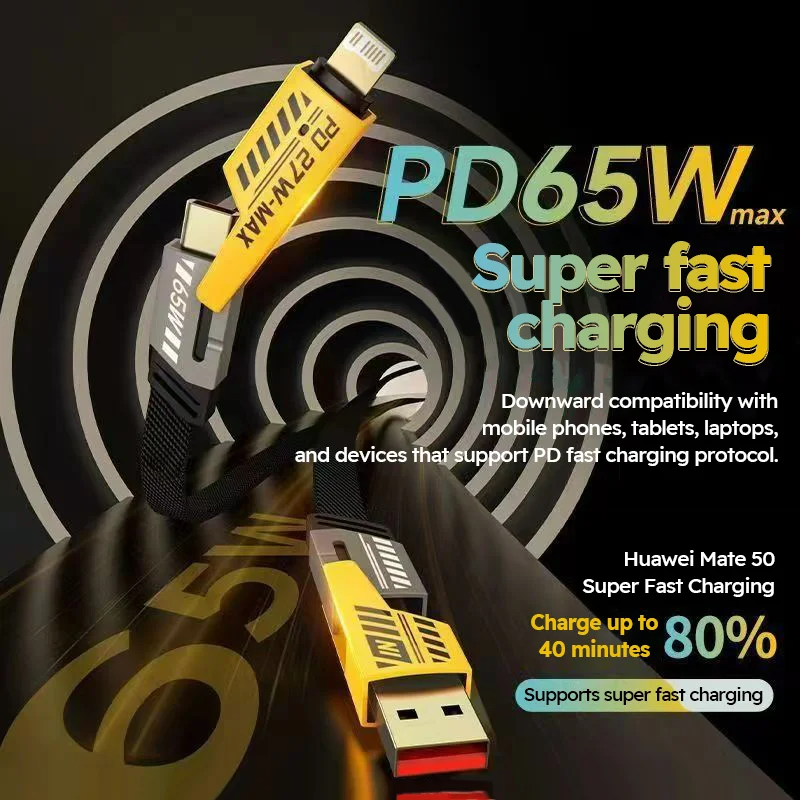 4 in 1 Fast Charging USB cable Type C Usb Micro PD charging cable For Iphone Samsung Huawei Xiaomi Multi Port Multiple Charging Wire