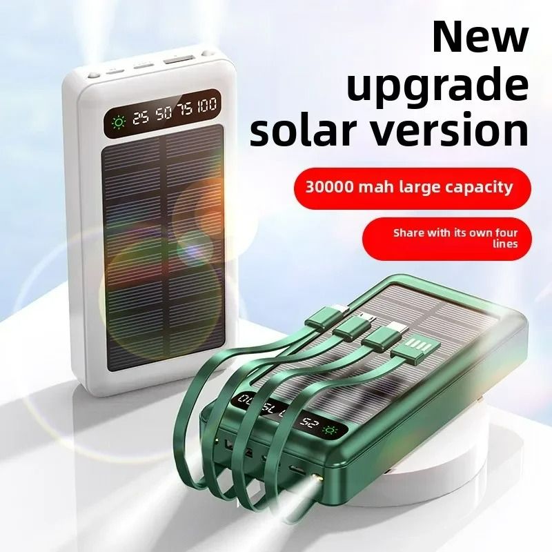 20000/30000mah Solar Power Bank Portable Charger Usb 4 In1 Spare Battery Led Light Outdoor Power Bank  For Xiaomi Iphone Samsung