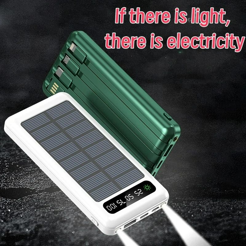 20000/30000mah Solar Power Bank Portable Charger Usb 4 In1 Spare Battery Led Light Outdoor Power Bank  For Xiaomi Iphone Samsung