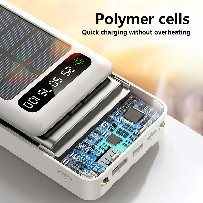 20000/30000mah Solar Power Bank Portable Charger Usb 4 In1 Spare Battery Led Light Outdoor Power Bank  For Xiaomi Iphone Samsung