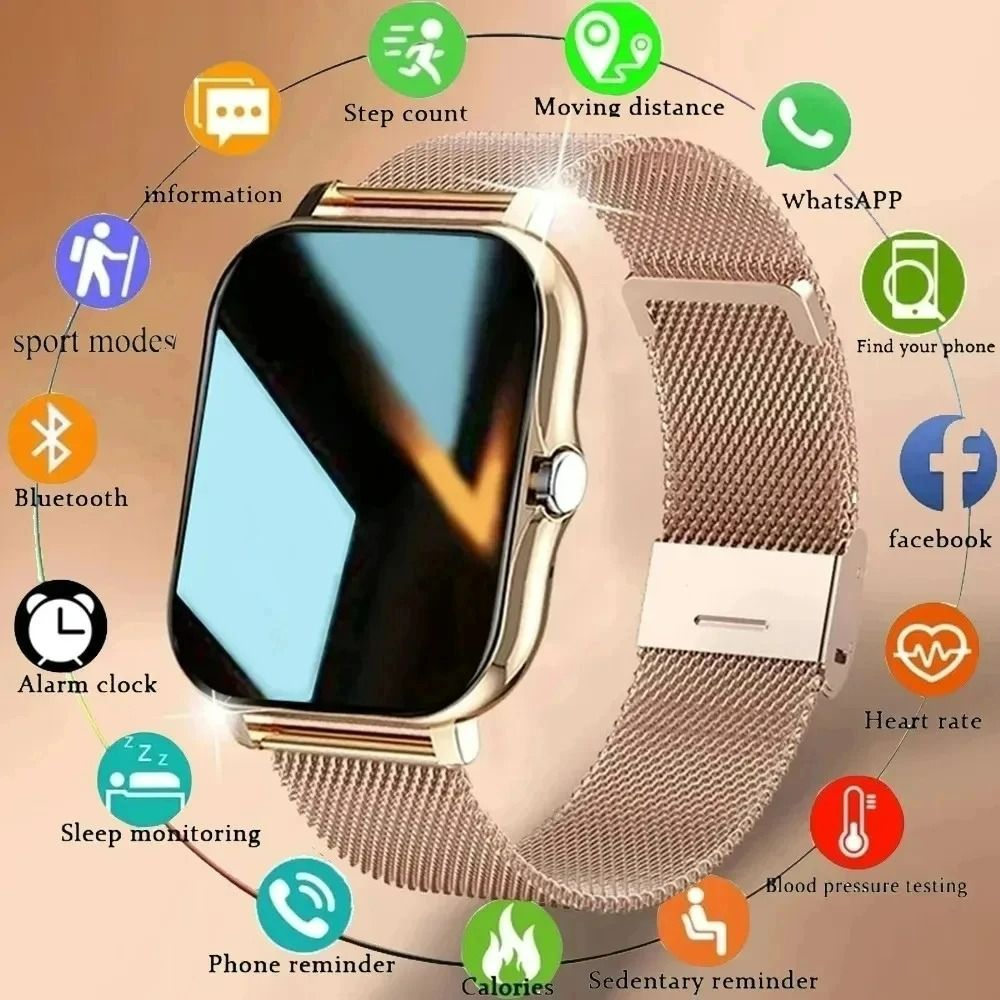 Men Women Steel Waterproof Smart Watches Full Touch Sport SmartWatches Health Monitor Heart Rate Blood Pressure Fitness Tracker Bluetooth Call Wristwatch For All Phones