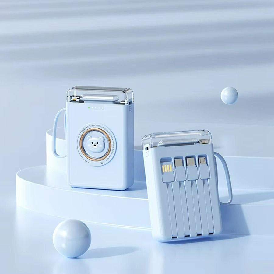 New 10000mAh Cartoon cute Power Bank Mini Power Bank Built 4 Cables Portable Charger Cute Powerbank