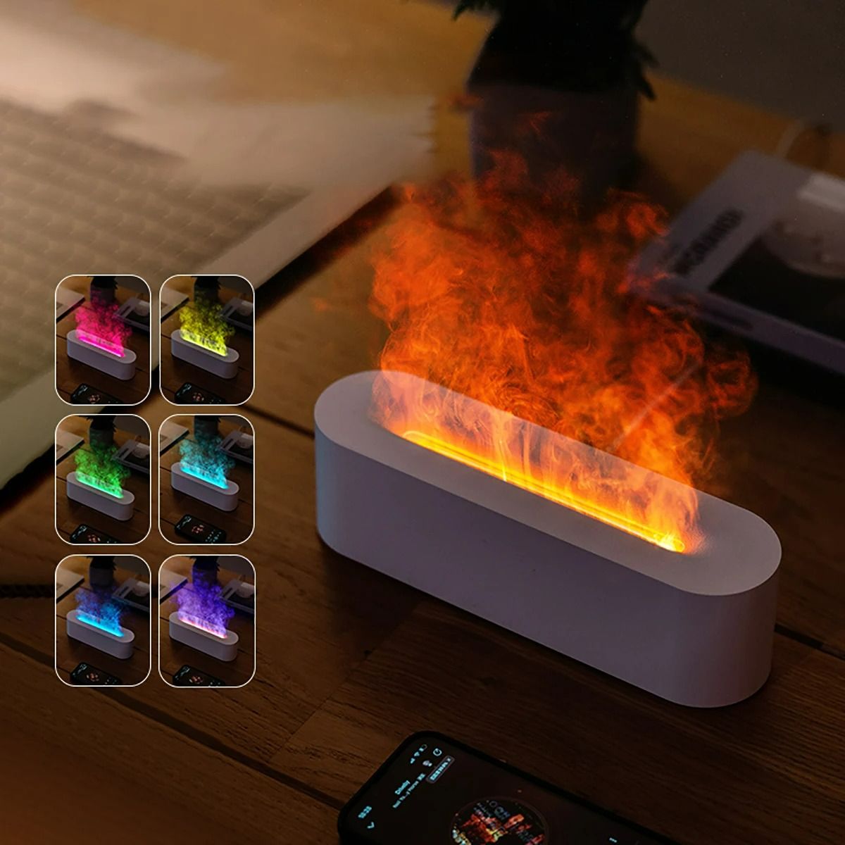 Newest 7 Colors RGB Flame Aroma Diffuser Humidifier USB Desktop Simulation Light Aromatherapy Purifier Air for Bedroom With 7 Colors