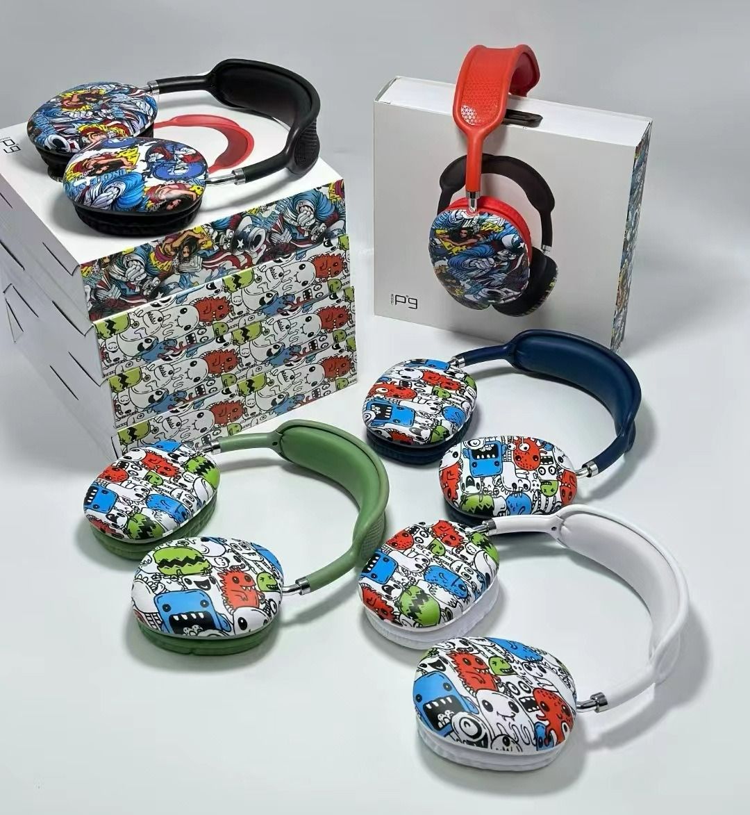 Trendy Graffiti Headset New P9 Wireless Bluetooth Headphones Over-Ear Headphones for Android Apple