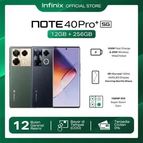 [NEW ]Infinix NOTE 40 PRO PLUS 5G 256GB ROM + 24GB (12GB + 12GB Expandable RAM) 108MP Camera Wireless Charging 5000mAh Dual sim - SmartPhones