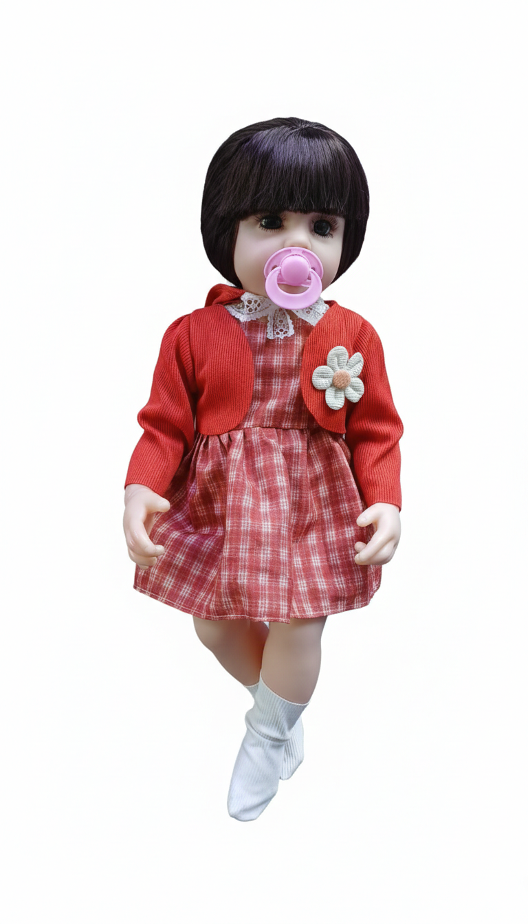 Realistic 24-Inch Reborn Baby Doll – Beautiful Newborn Toy in Pink Gingham Dress with Pacifier