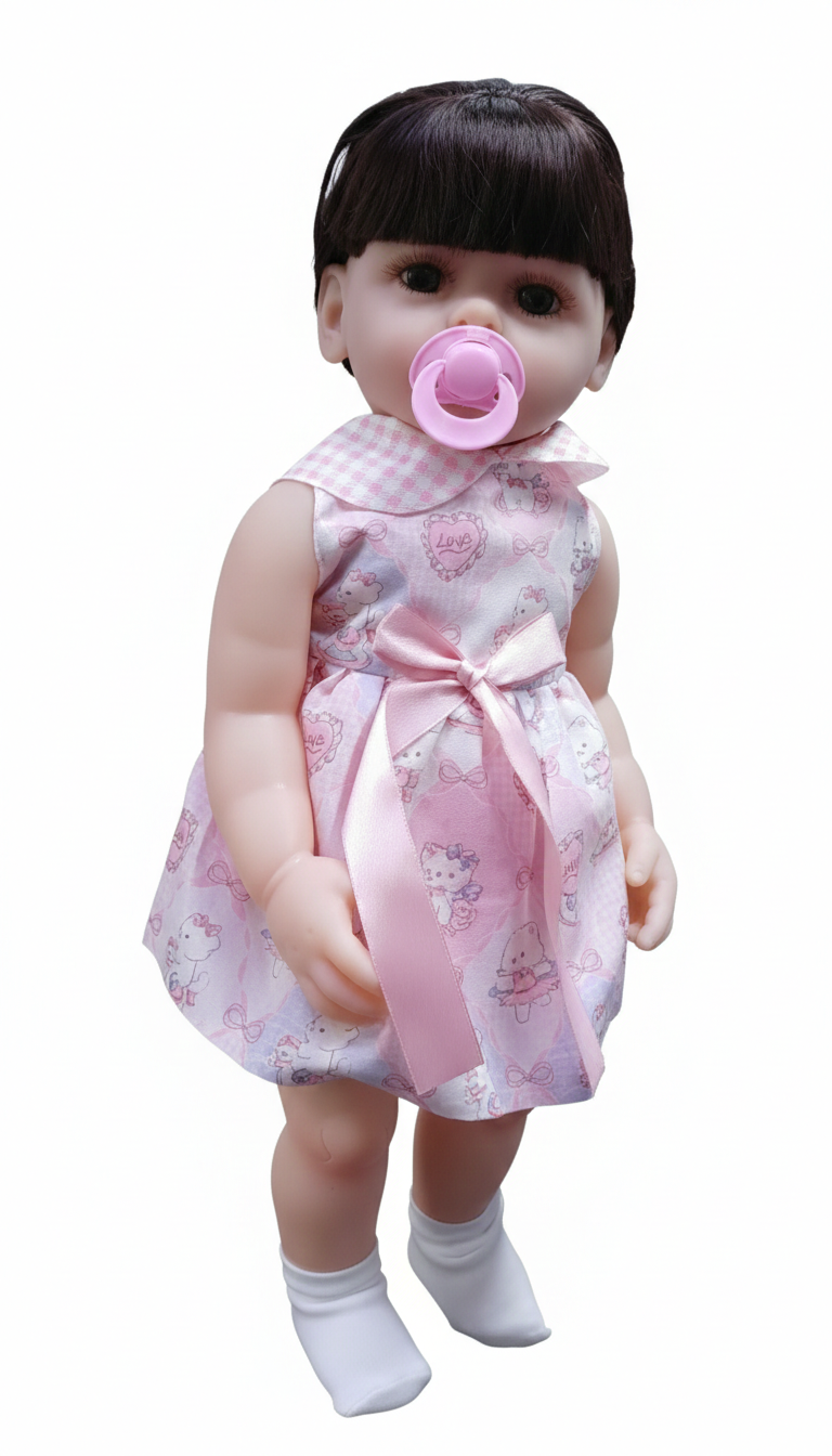 Realistic 24-Inch Reborn Baby Doll – Beautiful Newborn Toy in Pink Gingham Dress with Pacifier