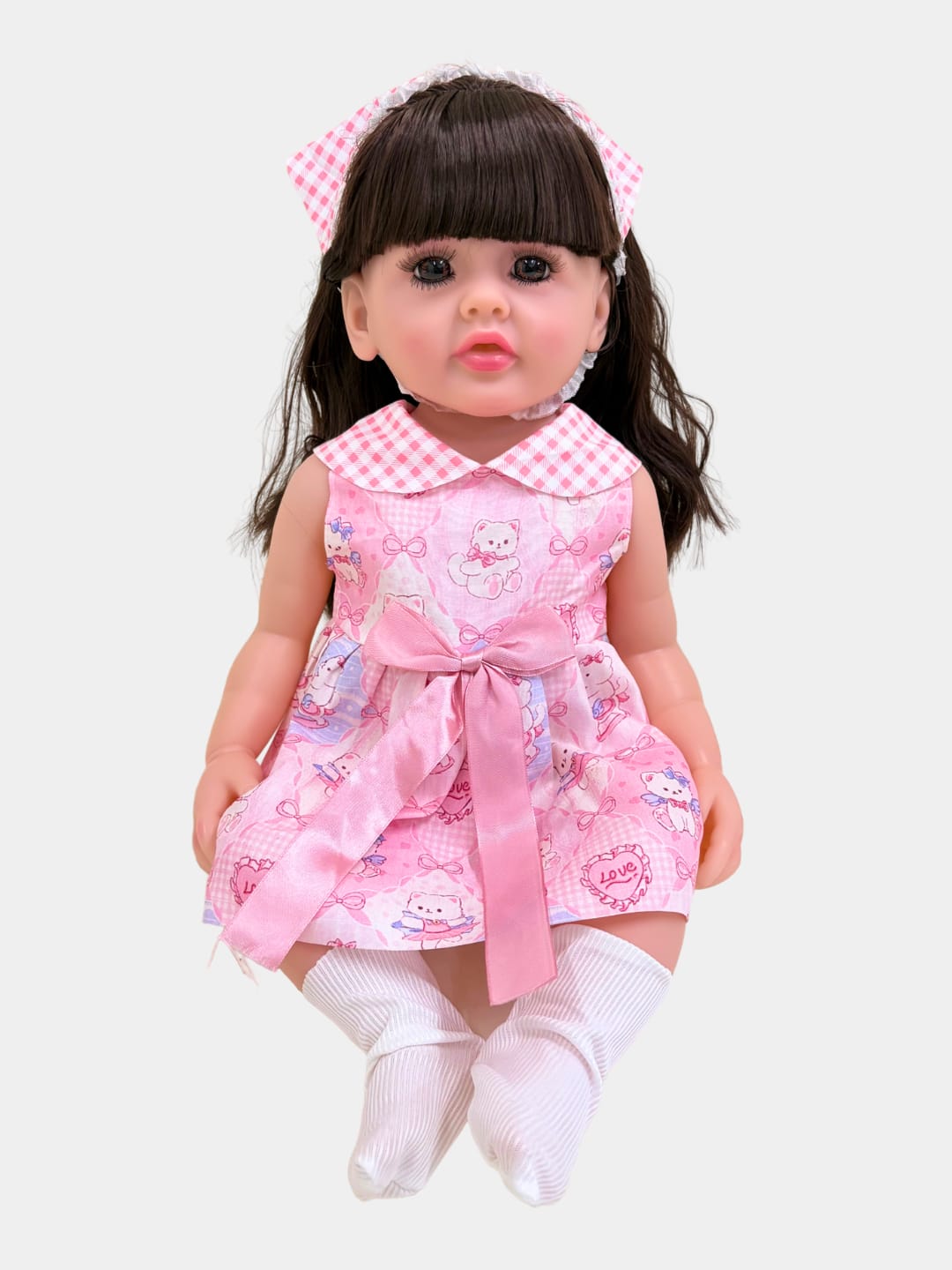 Realistic 24-Inch Reborn Baby Doll – Beautiful Newborn Toy in Pink Gingham Dress with Pacifier