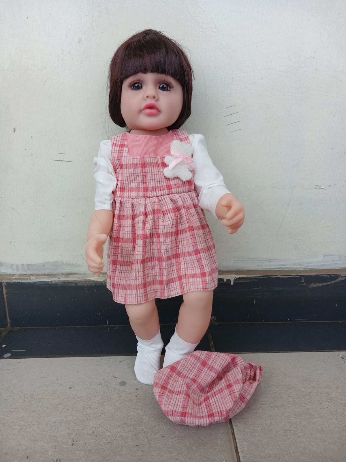 Realistic 24-Inch Reborn Baby Doll – Beautiful Newborn Toy in Pink Gingham Dress with Pacifier