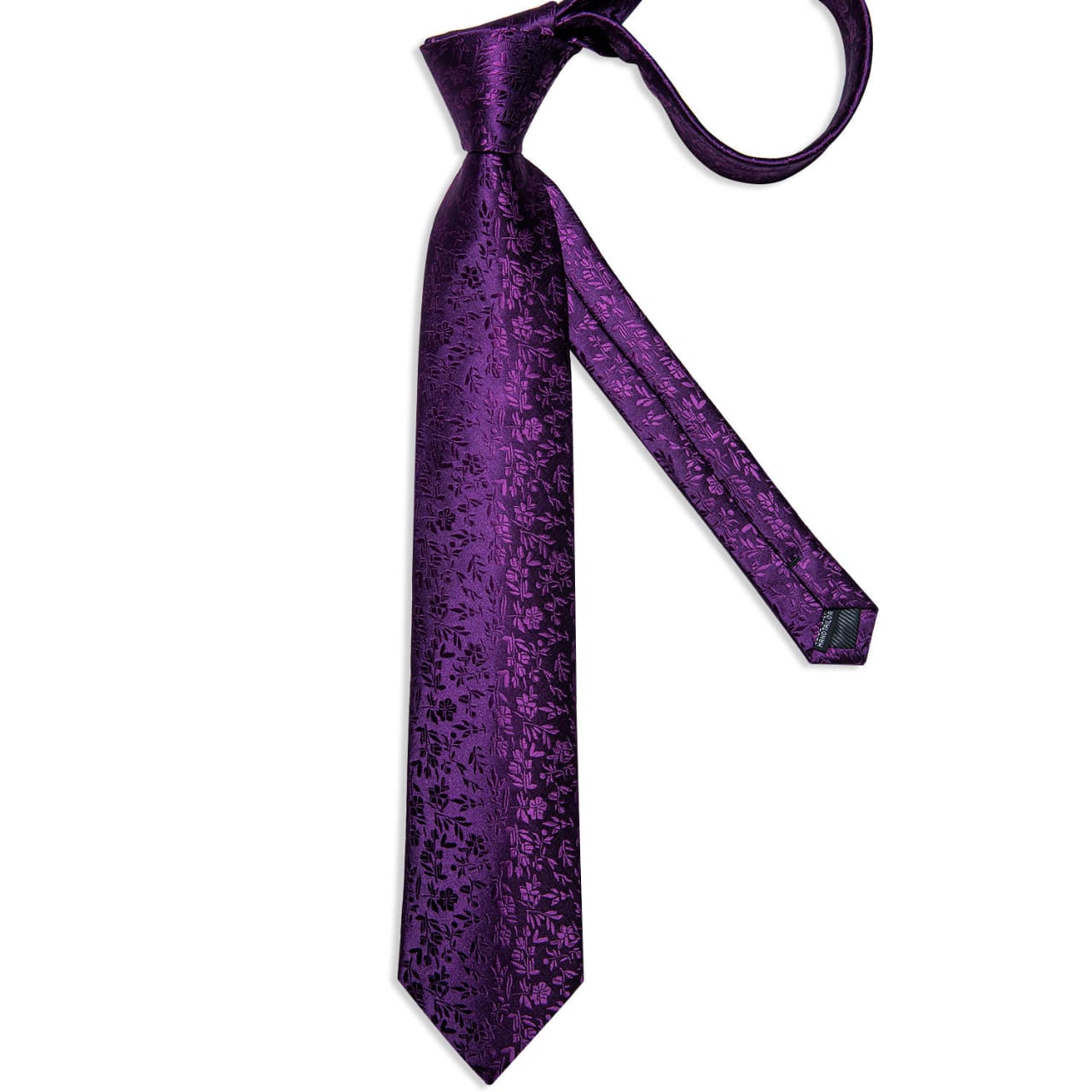Tie Plum Purple Floral Necktie With Cufflinks And Pocket Square For Men