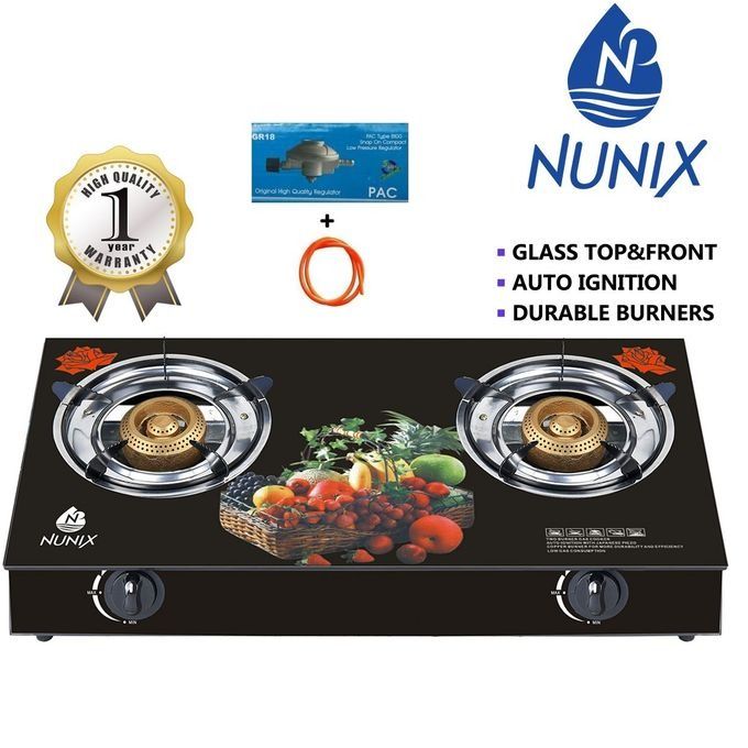 Glass Table Top Double Burner Gas Stove Plus Free Gas Regulator