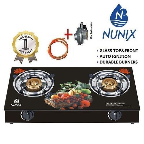 Glass Table Top Cooker Double Burner Gas Stove + Free 13KG Regulator and gas Pipe