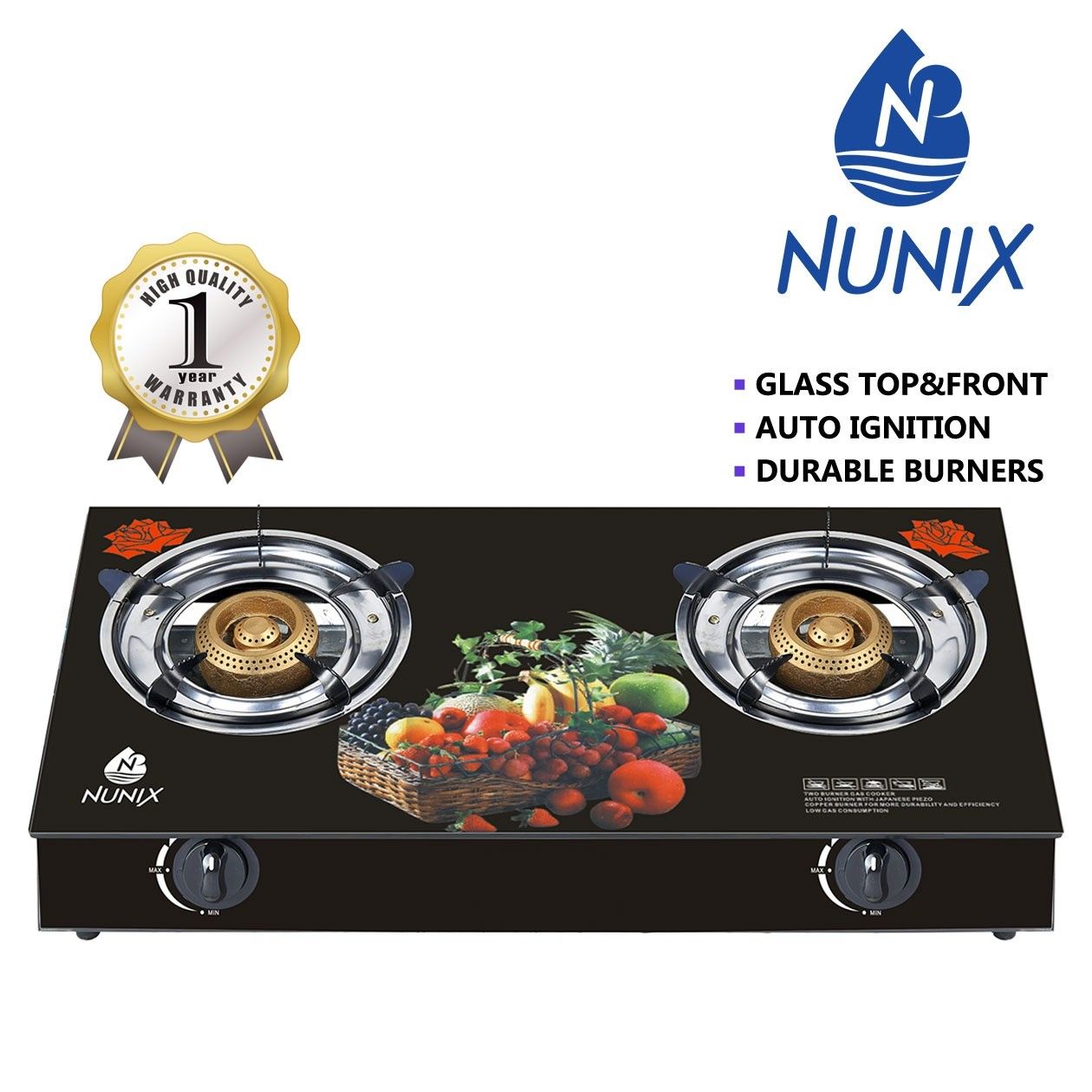 Glass Table Top Cooker Double Burner Gas Stove + Free 13KG Regulator and gas Pipe