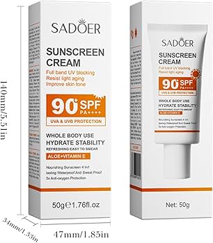 SADOER Sunscreen Cream SPF 90+ PA+++ Full band UV blocking Resist light aging -50G