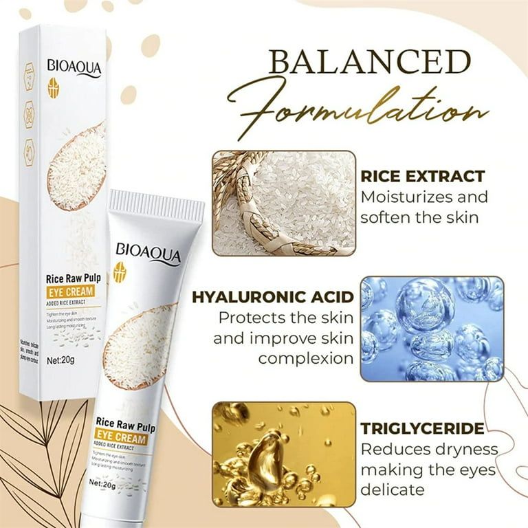 Bioaqua Rice Raw Pulp Eye Cream - Eye Cream for Dark Circles and Puffiness, Eye Cream Anti Aging, Aging Lifting Eyes Serum Cream for Women & Men 20g