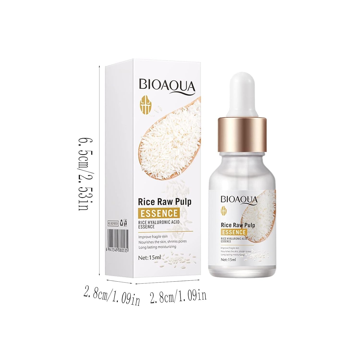 BIOAQUA Rice Raw Pulm Face Essence Hyaluronic Acid Shrink Pores Soften Moisturizing Facial Serum Skin 15ml