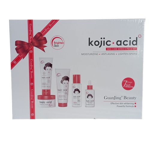Guanjing Kojic Acid Skin Care Series 5 Piece Set - Toner + Face Serum + Cream + Sunscreen + Facial Wash Moisturizing Anti-aging Lightening Spots
