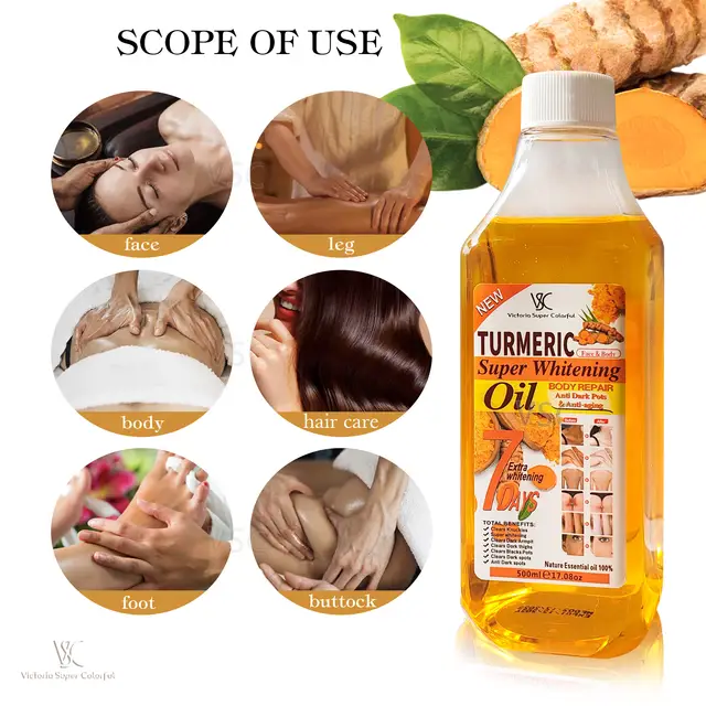 Turmeric Super Whitening Body Repair Oil, Body Parts, and Bikini Area Dark Spot Clearing & Anti-Aging 100% Natural Essential Oil - 500ml