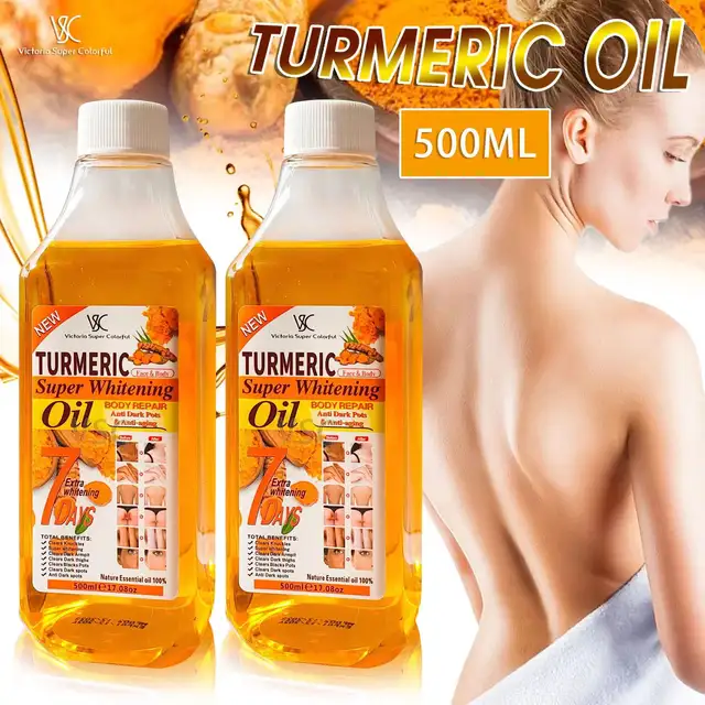 Turmeric Super Whitening Body Repair Oil, Body Parts, and Bikini Area Dark Spot Clearing & Anti-Aging 100% Natural Essential Oil - 500ml