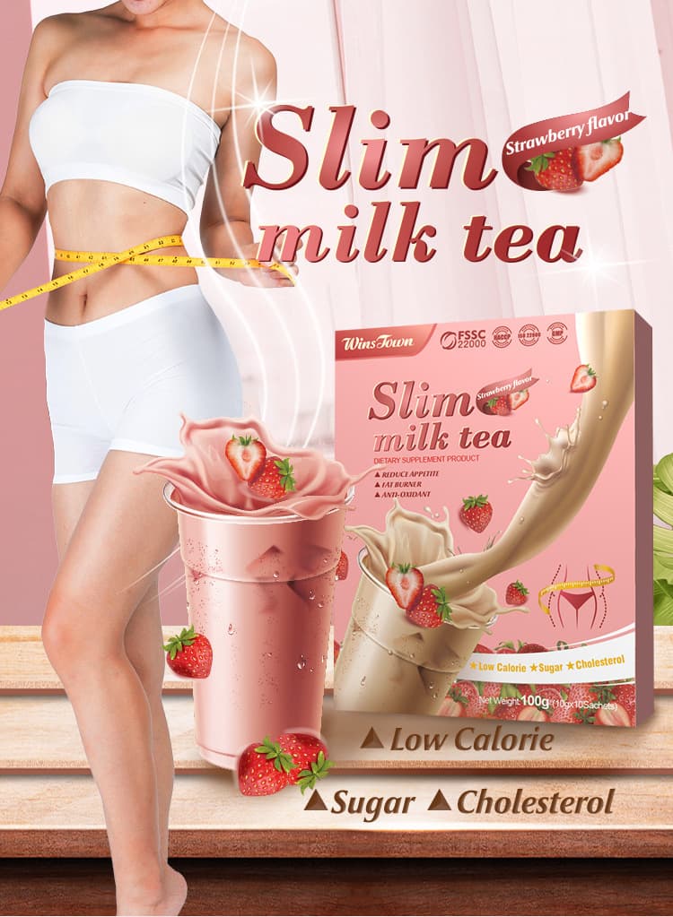 Weight Loss Slimming Herb Milk Tea,Strawberry Flavor 100g (10g × 10 satchets)