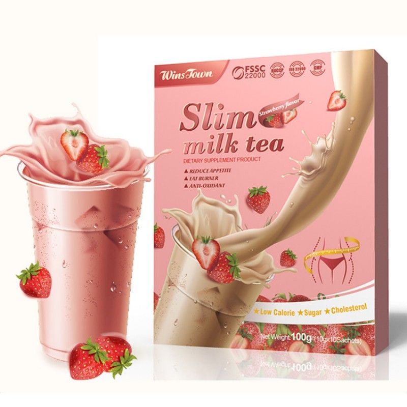 Weight Loss Slimming Herb Milk Tea,Strawberry Flavor 100g (10g × 10 satchets)