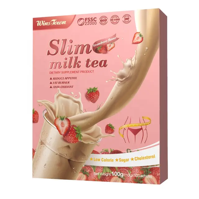 Weight Loss Slimming Herb Milk Tea,Strawberry Flavor 100g (10g × 10 satchets)