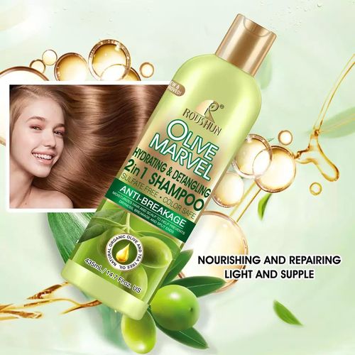Roushun Moisturizer Anti-Breakage DETANGLING Hair Shampoo 2 In 1 Formula With Olive Oil 435 ml