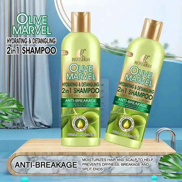 Roushun Moisturizer Anti-Breakage DETANGLING Hair Shampoo 2 In 1 Formula With Olive Oil 435 ml