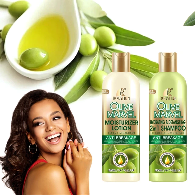 Roushun Moisturizer Anti-Breakage DETANGLING Hair Shampoo 2 In 1 Formula With Olive Oil 435 ml