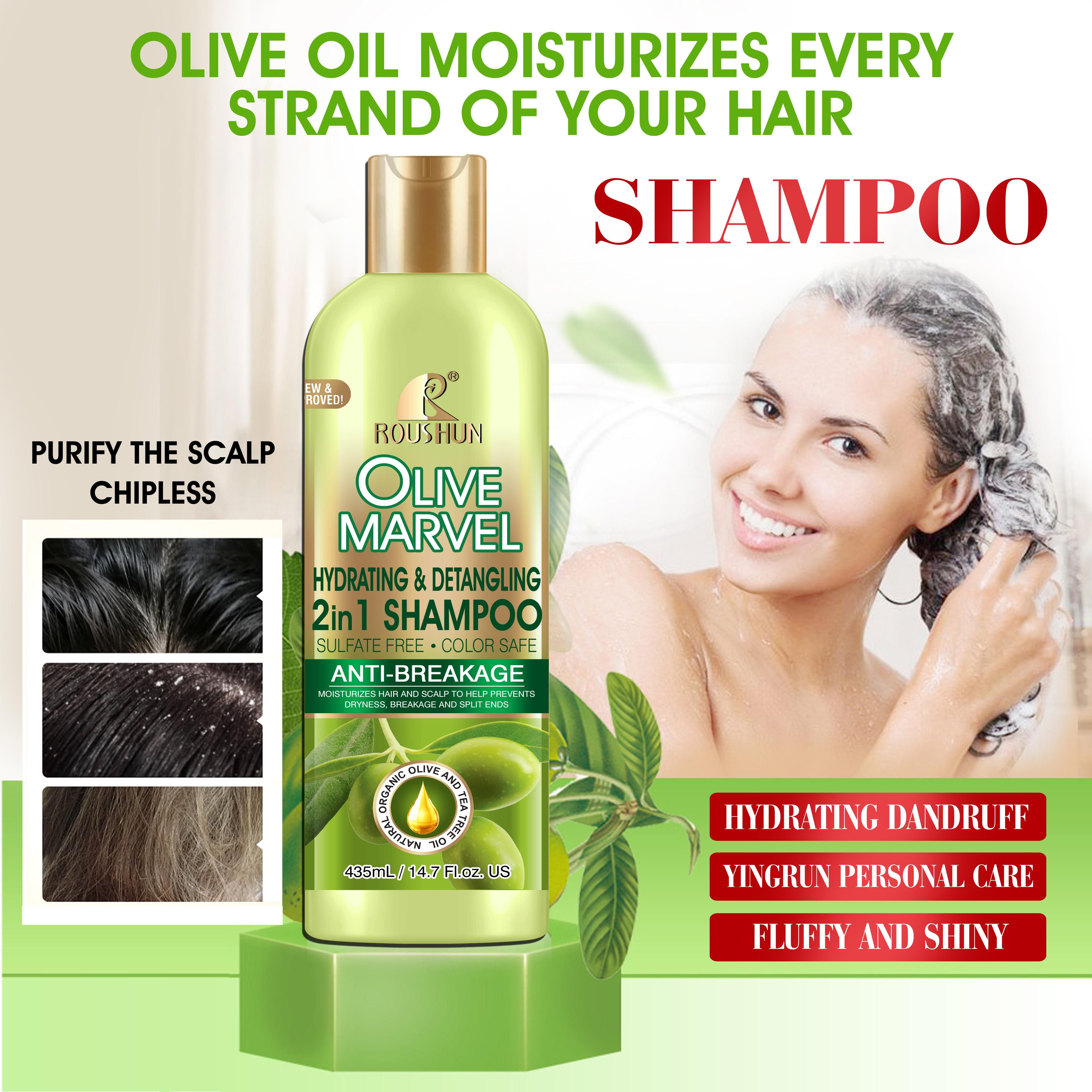 Roushun Moisturizer Anti-Breakage DETANGLING Hair Shampoo 2 In 1 Formula With Olive Oil 435 ml