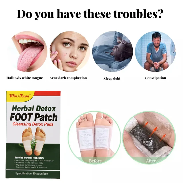Wins Town Herbal Detox Foot Patch (30 patches per pack) | Cleansing Detox Pads