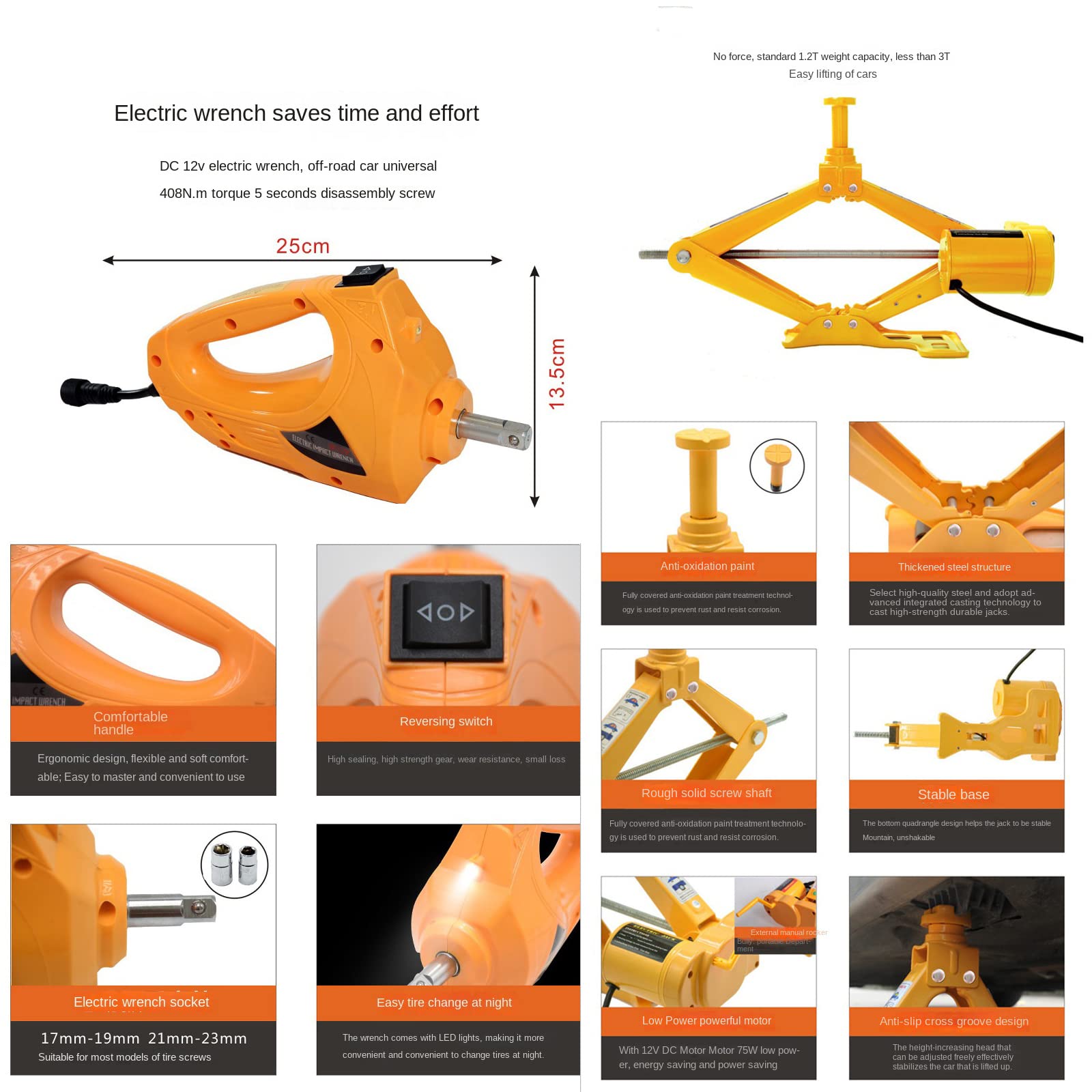 3 In 1 Electric Car Kit 12volts Automatic car Jack, Tyre Inflator, Wrench
