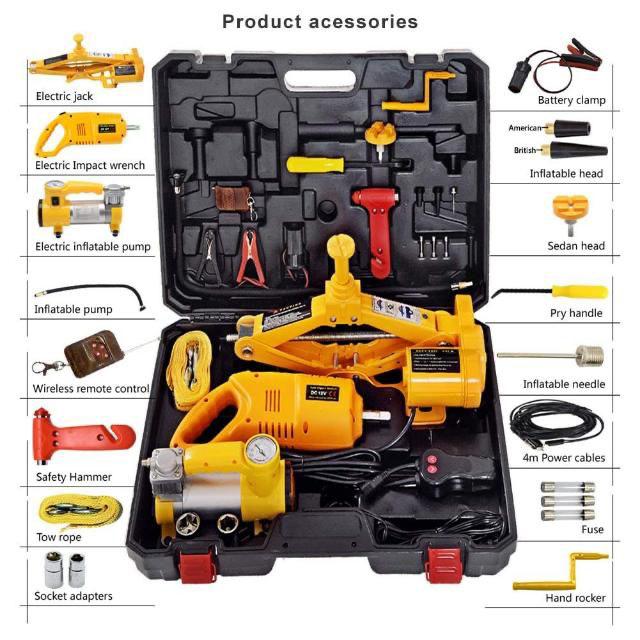 3 In 1 Electric Car Kit 12volts Automatic car Jack, Tyre Inflator, Wrench