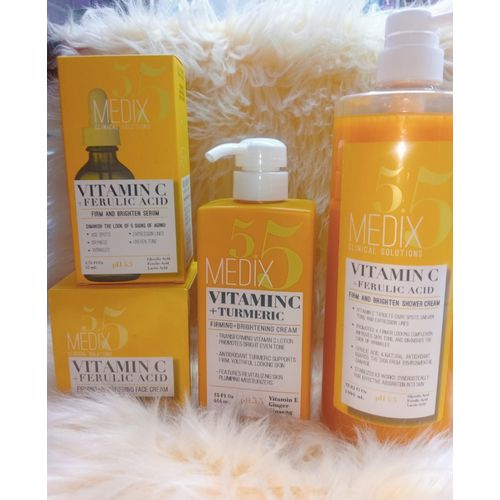 Medix 5.5 4in1 Set Vitamin C+Tumeric Serum, Cream,Body Lotion And Shower Gel For Anti-aging , Anti-wrinkle And Moisturizing Skin Care, Brightening And Firming Skin