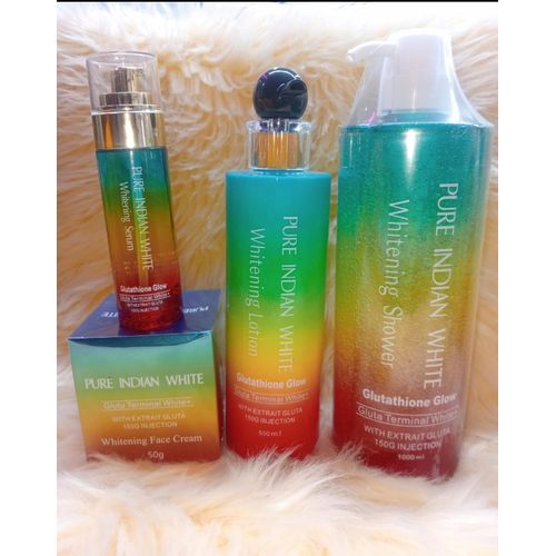 Pure Indian White 4in1 SET FOR WHITENING AND BRIGHTENING FACE SERUM+FACE CREAM+BODY LOTION+SHOWER CREAM FOR ANTI-AGING, ANTI-WRINKLE