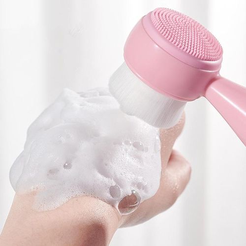 Double Side Silicone Face Wash Scrub Brush with Soft Bristles for Massaging Skin Care Makeup Removal - Pink